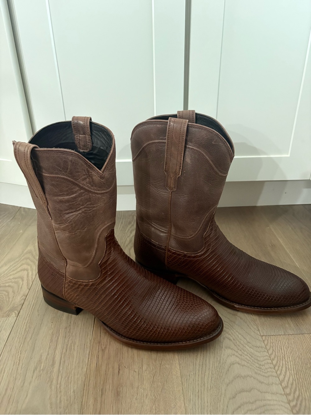 Tecovas The Earl Hickory Lizard Western Leather Boots Brown US 10.5 EE